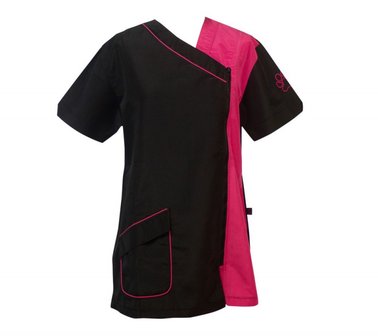 Trimshirt korte mouw zwart/fuchsia, zijsluiting