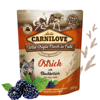 CARNILOVE Dog Pouch Pat&eacute; Ostrich with Blackberries 300 g