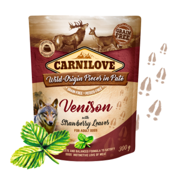 CARNILOVE Dog Pouch Pat&eacute; Venison with Strawberry Leaves 300 g