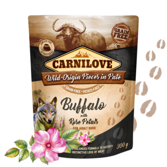 CARNILOVE Dog Pouch Pat&eacute; Buffalo with Rose Petals 300 g