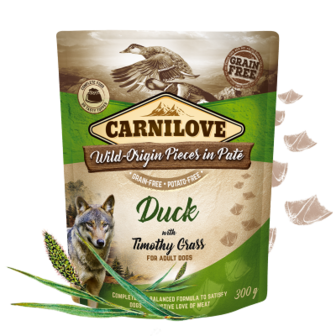 CARNILOVE Dog Pouch Pat&eacute; Duck with Timothy Grass 300 g