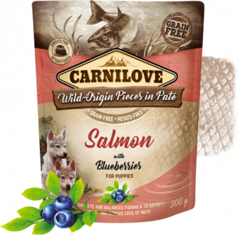 CARNILOVE Dog Pouch Pat&eacute; Salmon with Blueberries for Puppies 300 g