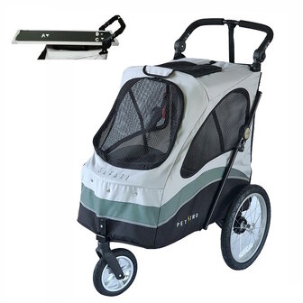 Petstro Hondenbuggy Safari met trimtafel - grijs/groen/zwart - Medium
