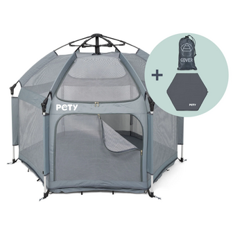 PETY tent Large bench voor honden, &oslash; 150 &times; 100 cm met opblaasbaar matras en zonnedak 
