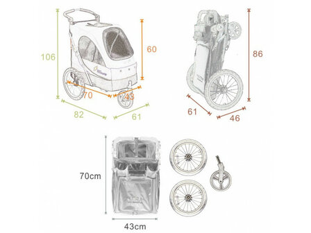Petstro Hondenbuggy Safari Maat M tot 30 kg - bruin / donkergrijs - met tafel