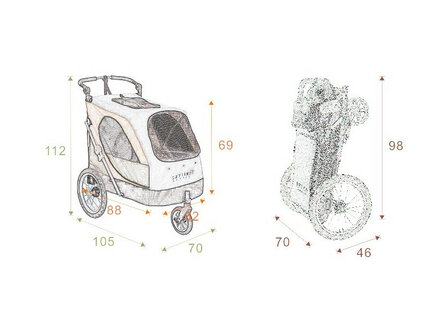 Petstro Hondenbuggy Skyline Maat L Tot 45 Kg - Bruin / Donkergrijs - met tafel
