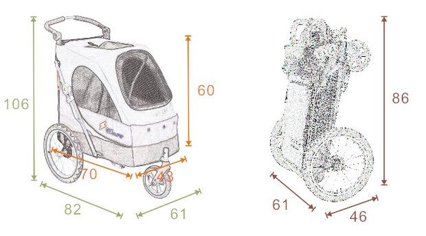 Petstro Hondenbuggy Safari met trimtafel - grijs/groen/zwart - Medium