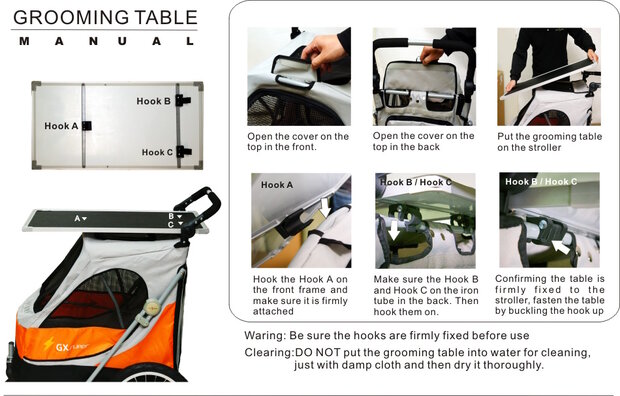 Petstro Hondenbuggy Safari met trimtafel - grijs/groen/zwart - Medium