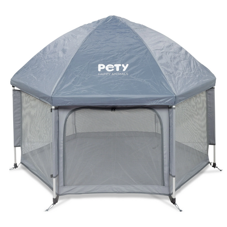 PETY tent Small bench voor honden, ø 110 × 80 cm met opblaasbaar matras en zonnedak 